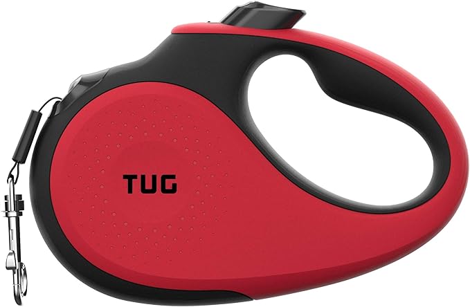 TUG 360° Tangle-Free Retractable Dog Leash with Anti-Slip Handle | 16 ft Strong Nylon Tape | One-Handed Brake, Pause, Lock (Small, Red) TUG