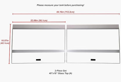 H2Pro Glass Canopy 2 Piece Set for Aqueon & All Glass only 75/90/110 Gallon 48x18 Aquarium Fish Tank (Each Piece Measure 22.08 x 16.57 x 0.16in) H2PRO