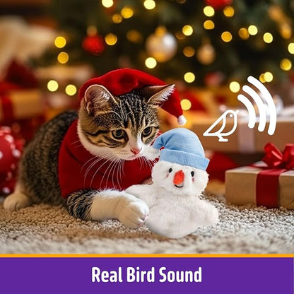 Interactive Christmas Cat Toys, Flapping Snowman Cat Toys, Lifelike Bird Chirp, USB Rechargeable Catnip Toy for Bored Indoor Cats Chase Exercise, 3 Modes - PAWPICO