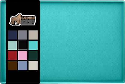 Gorilla Grip 100% Waterproof Raised Edge BPA Free Silicone Pet Feeding Mat, Dog Cat Food Mats Contain Spills Protects Floors, Placemats for Cats and Dogs Water Bowl, Pets Accessories 16x10, Turquoise - PAWPICO