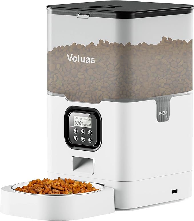 VOLUAS Automatic Cat Feeders - Pet Food Dispenser for Dry Food, Timed Cat Feeder with Desiccant Bag, Programmable Portion Size Control 4 Meals Per Day, 10s Voice Recorder - PAWPICO