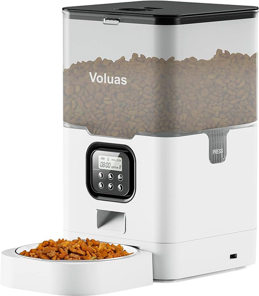 VOLUAS Automatic Cat Feeders - Pet Food Dispenser for Dry Food, Timed Cat Feeder with Desiccant Bag, Programmable Portion Size Control 4 Meals Per Day, 10s Voice Recorder - PAWPICO