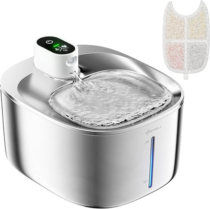 Wireless Cat Water Fountain, 135 fl oz/4L Battery Operated Cat Fountain Stainless Steel with Water Level Window, 3 Work Modes, Cordless Pet Water Fountain for Cats, Dogs, Pets, Inside - PAWPICO