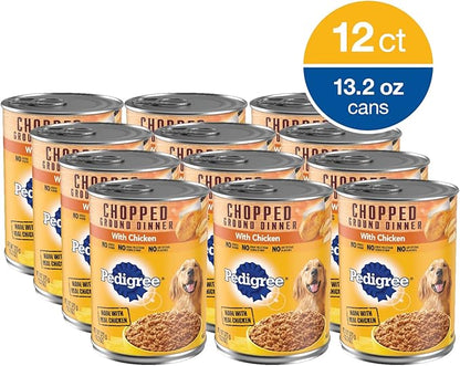 PEDIGREE CHOPPED GROUND DINNER Adult Canned Soft Wet Dog Food with Chicken, 13.2 oz. Cans (Pack of 12) - PAWPICO