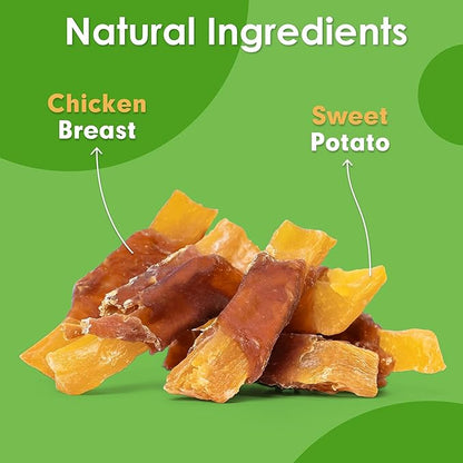 MON2SUN Dog Treats Rawhide Free Chicken Wrapped Sweet Potato Dog Snacks, Gluten & Grain Free, Suitable for Puppy and Small Dogs (Chicken, 10 Ounce - Pack of 5) - PAWPICO