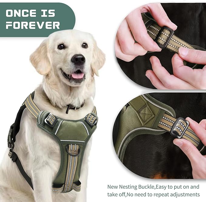No Pull Dog Harness for Medium Dogs, Adjustable No Choke Pet Vest with Dog Leash Fit Smart Reflective Pet Walking Harness for Training Easy Control Soft Handle Green M BUMBIN