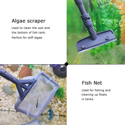 AQUANEAT Fish Tank Cleaning Tools, 6 in 1 Aquarium Cleaning Tools, Including Algae Scraper, Sponge Pad, Fish Net, Gravel Rake and Cleaning Brush Aquaneat
