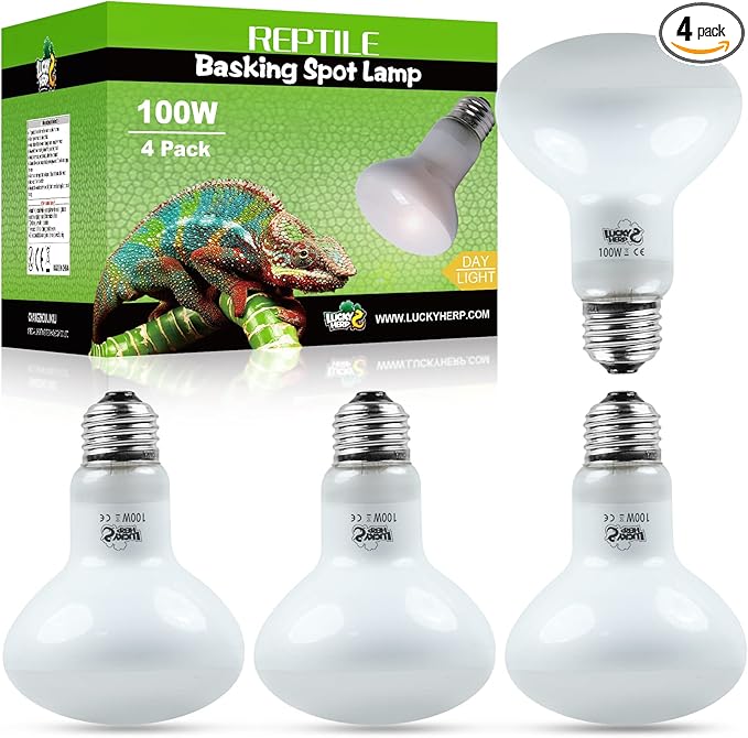 LUCKY HERP 4 Pack 100W Reptile Heat Lamp Bulb (2nd Gen), Amphibian Basking Light Bulb, Reptile Daylight Bulb for Turtle, Bearded Dragon, Lizard Heating Use LUCKYHERP