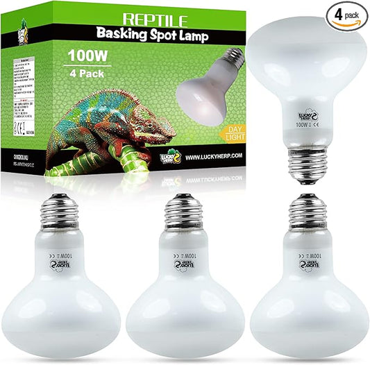 LUCKY HERP 4 Pack 100W Reptile Heat Lamp Bulb (2nd Gen), Amphibian Basking Light Bulb, Reptile Daylight Bulb for Turtle, Bearded Dragon, Lizard Heating Use LUCKYHERP
