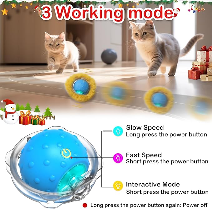 Interactive Cat Toys Ball Fast Rolling in Christmas Pocket, Motion Activate Chirping Cat Toy Hide and Seek Mouse Catching Game (Christmas Party) - PAWPICO