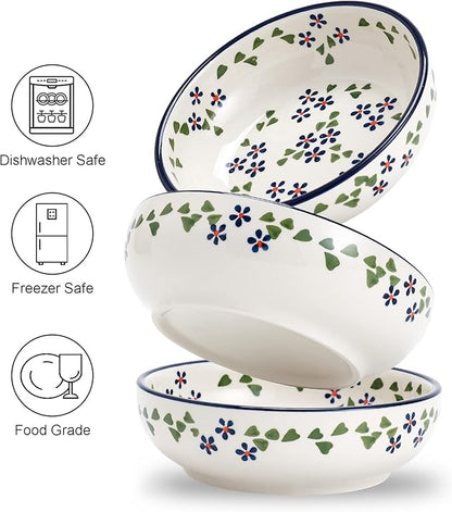Ceramic Cat Bowls, Howise 5.3 in Cat Food Bowl, Cat Dishes for Food and Water, 3 Pack Shallow Pet Bowls for Indoor Cats, Floral Blue - PAWPICO