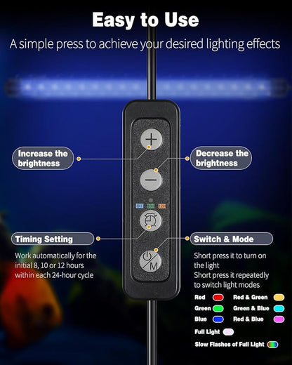 Pawfly 4.2 W Aquarium LED Light 15.2 Inch Underwater Fish Tank Light with Timer Auto On/Off Fish Tank Background Light with 8 Lighting Modes Submersible Multi-Colored Tube Light for Decoration Pawfly