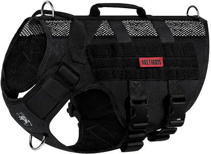 OneTigris No Pull Tactical Dog Harness for Medium Large Dog, Mesh Design Breathable Military Dog Molle Vests with Handles, Service Dog Vest Harness for Walking Hiking Training (XL, Black) OneTigris