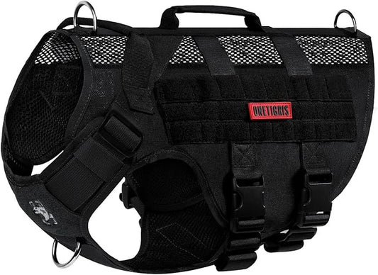 OneTigris No Pull Tactical Dog Harness for Medium Dog, Mesh Design Breathable Military Dog Molle Vests with Handles, Service Dog Vest Harness for Walking Hiking Training (L, Black) OneTigris