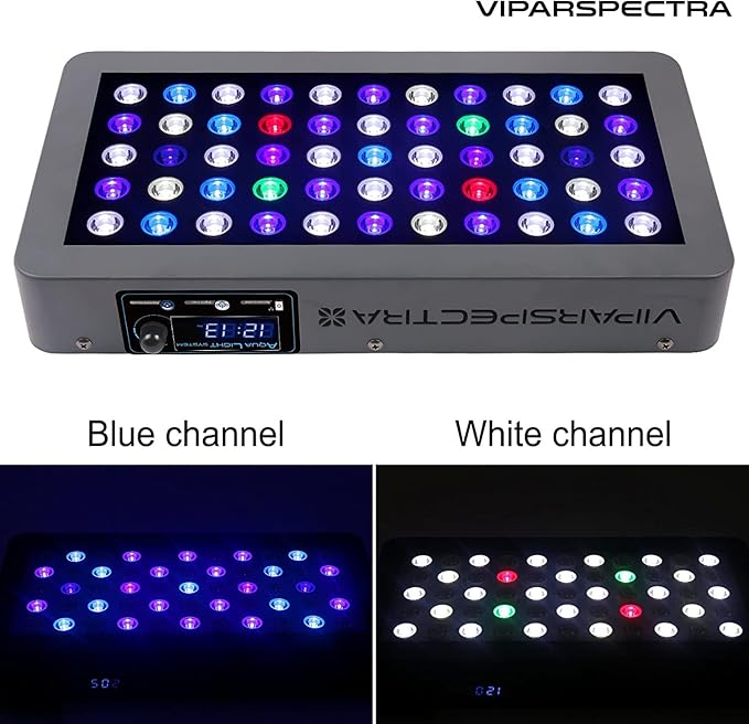 VIPARSPECTRA 165W LED Aquarium Light Dimmable Full Spectrum LED Reef Lights for Coral Saltwater Fish Tank, Remote/Timer Control, Programmable Auto On/Off, Blue/White Dual Channel Brightness 0-100% VIPARSPECTRA