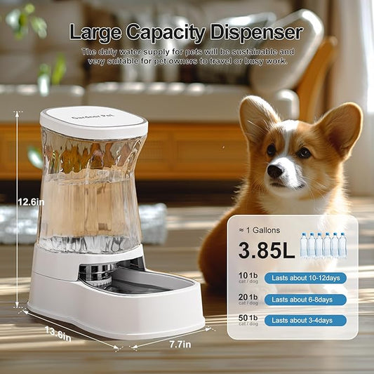 Gardner Pet Automatic Dog Water Dispenser Gravity Stainless Steel Water Waterer Feeder, 100% BPA-Free Large Capacity Water Feeding Bowls for Medium & Large-Sized Dogs Cats Other Pets -(1 Gallon) - PAWPICO