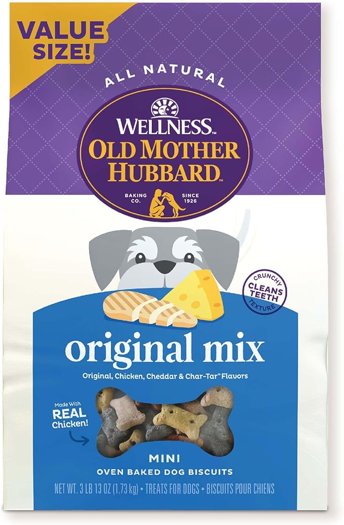 Old Mother Hubbard by Wellness Classic Original Mix Natural Dog Treats, Crunchy Oven-Baked Biscuits, Ideal for Training, Mini Size, 3 lbs 13 oz pound bag - PAWPICO