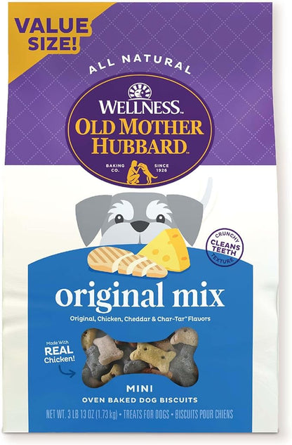 Old Mother Hubbard by Wellness Classic Original Mix Natural Dog Treats, Crunchy Oven-Baked Biscuits, Ideal for Training, Mini Size, 3 lbs 13 oz pound bag - PAWPICO