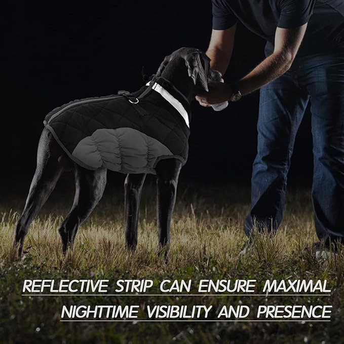 FUAMEY Warm Winter Dog Jacket with Built-in Harness, Waterproof Windproof Reflective Fleece Vest with Zipper for Medium Dogs - Black - PAWPICO