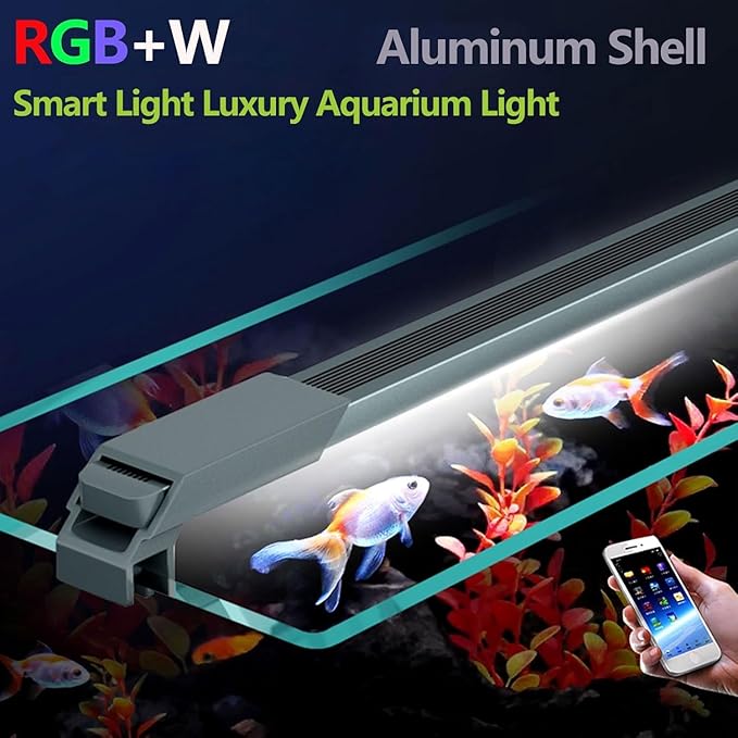 Smart Aquarium Light with App Timer, Dynamic Lighting Landscape for 15-19 Inch Fish Tank, 7/24 Auto Power On/Off, RGBW Full Spectrum Aquarium Lighting Jenklight