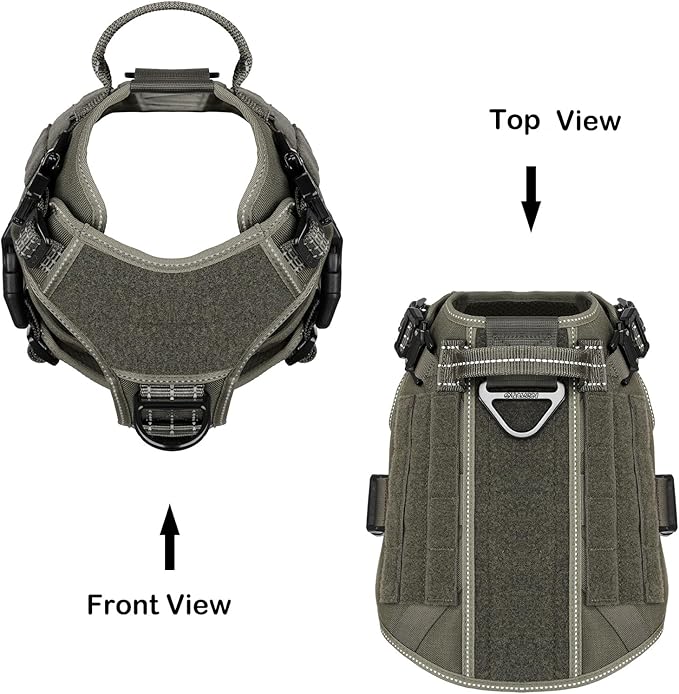 ICEFANG Tactical Dog Harness,Medium Size, 2X Metal Buckle,Working Dog MOLLE Vest with Handle,No Pulling Front Leash Clip,Hook and Loop Panel - PAWPICO