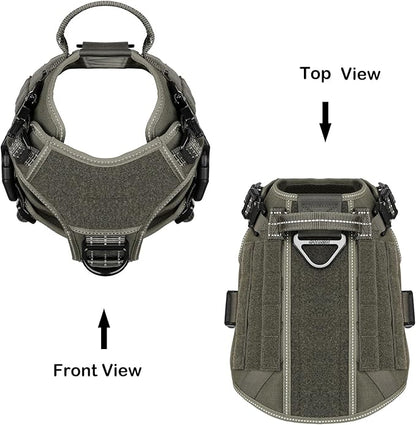 ICEFANG Tactical Dog Harness,Medium Size, 2X Metal Buckle,Working Dog MOLLE Vest with Handle,No Pulling Front Leash Clip,Hook and Loop Panel - PAWPICO