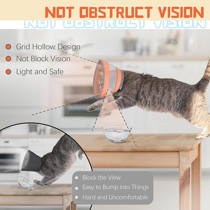 Cat Cone, Breathable Cat Cone Collar Soft, Adjustable Cat Cone to Stop Licking, Water Resistant Neck Cone for Cats with Air Mesh, Protective Cat Recovery E Collar for Cat Kitten（Orange, M-3 GoGoPaw
