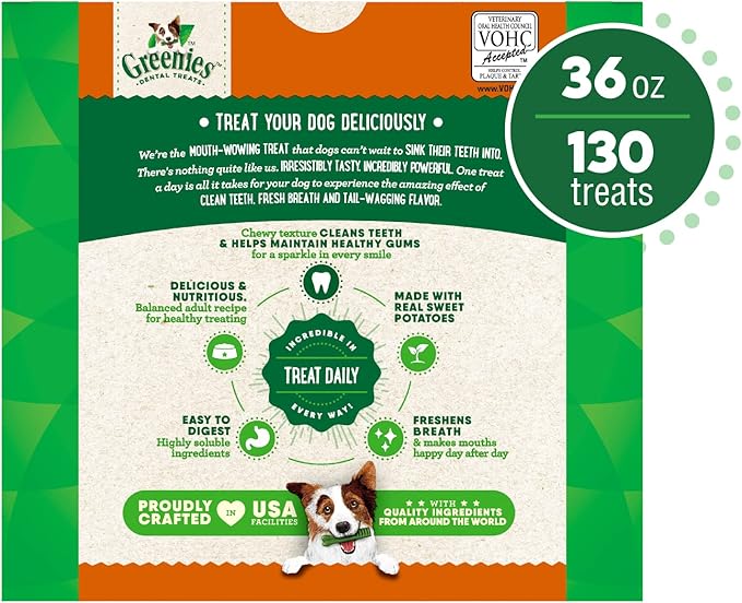 Greenies Teenie Natural Dog Dental Treats, Sweet Potato Flavor, 36 oz. Pack (130 Treats) - PAWPICO