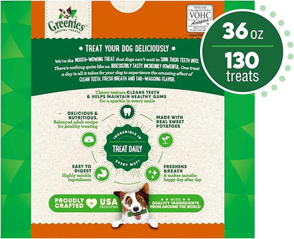 Greenies Teenie Natural Dog Dental Treats, Sweet Potato Flavor, 36 oz. Pack (130 Treats) - PAWPICO