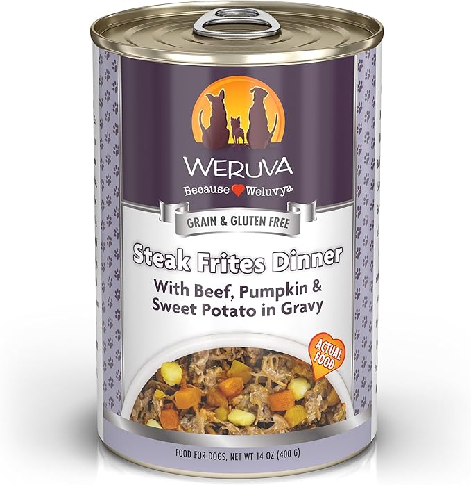 Weruva Classic Dog Food, Steak Frites with Beef, Pumpkin & Sweet Potato in Gravy, 14oz Can (Pack of 12) - PAWPICO