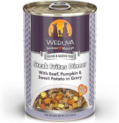 Weruva Classic Dog Food, Steak Frites with Beef, Pumpkin & Sweet Potato in Gravy, 14oz Can (Pack of 12) - PAWPICO