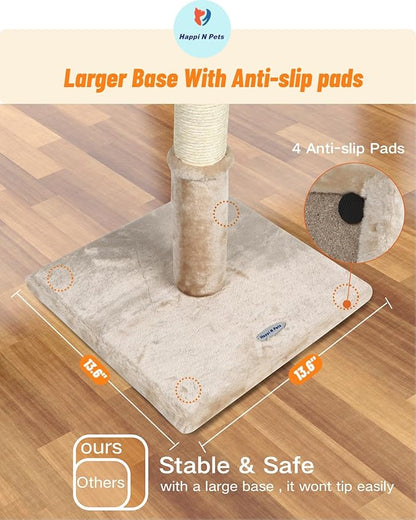 Happi N Pets 22" Cat Scratching Post, Natural Sisal Scratchers Trees for Indoor Cats, Featuring with Rotatable Hanging Balls & Stable Base, Cat Scratch Posts for Kittens-Beige - PAWPICO