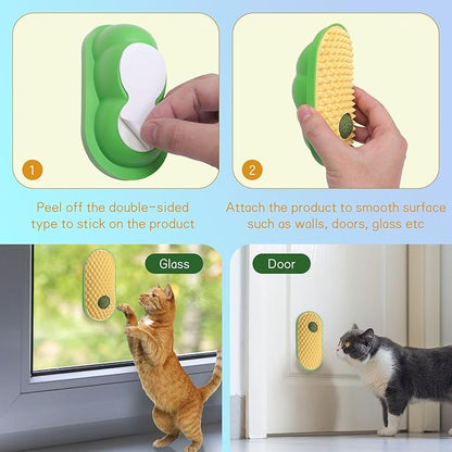SEVENKA 2 Cat Toys Self-Grooming Cat Brush with 3 Catnip Balls & 3 Gall Fruit, Kitty Kitten Scratcher Self Groomer Catnip Toys for Indoor Cats, Chew Toys Wall Corner Brushes Edible Wall Treats, Yellow - PAWPICO