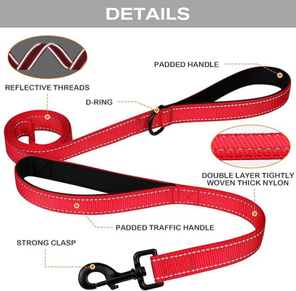 Joytale Dog Leash Heavy Duty for Large Dogs That Pull, Double Handle for Traffic Control, Double-Sided Reflective Leashes for Large Medium Dogs Night Safety, 6FT, Red Joytale