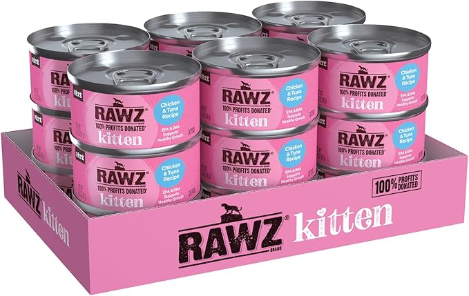 Rawz Natural Premium Pate Canned Kitten Wet Food - Made with Real Meat Ingredients No BPA or Gums -2.8 oz Cans (Case Pack of 18) (Chicken & Tuna) - PAWPICO