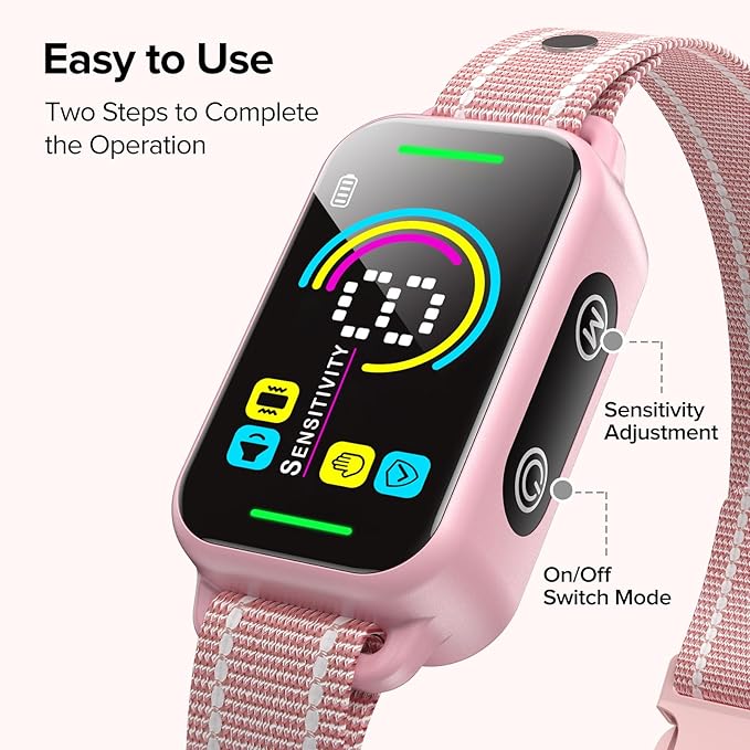 DINJOO Bark Collar, Dog Bark Collar for Large Medium Small Dogs,Smart Bark Collar,Rechargeable Anti Barking Training Collar with 8 Adjustable Sensitivity,Bark Collar with Beep (Pink) - PAWPICO