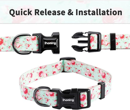 Ihoming Puppy Collar and Leash Set for Daily Outdoor Walking Running Training, Floral GreenLake Design for Extra Small Boys Girls Dogs Cats Pets, XS-Up to 10LBS Ihoming