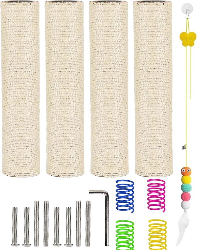 BNOSDM M8 15.75”x3.15” Replacement Scratching Post for Cat Tree Tower Rope Scratch Poles Refill 4 Pcs Natural Sisal Pole Part for Refurbishment Hemp White - PAWPICO