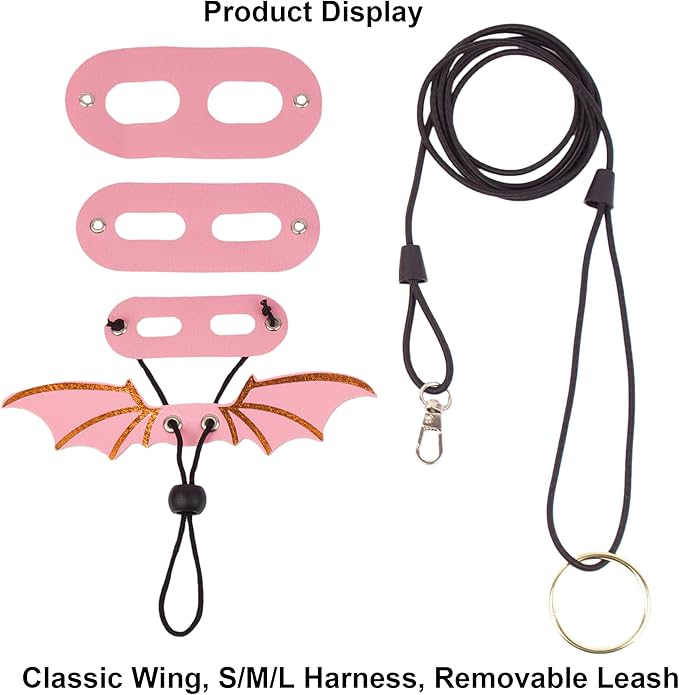 ADOGGYGO Bearded Dragon Leash Harness, 3 Size Pack Pink Leather Wing Lizard Harness with Removable Lizard Leash for Bearded Dragon Lizard Reptiles (Pink) ADOGGYGO