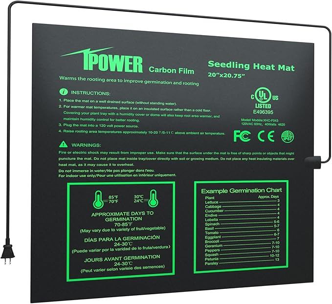 iPower Durable Waterproof Seedling Heat Mat 20"x20.75", Warm Hydroponic Heating Pad for Germination, Indoor Gardening, Greenhouse iPower