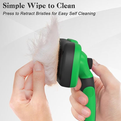 Swihauk Self Cleaning Slicker Brush for Dogs & Cats - Skin Friendly Deshedding Brush for Long and Short Haired Pets, Grooming Brush, Green - PAWPICO