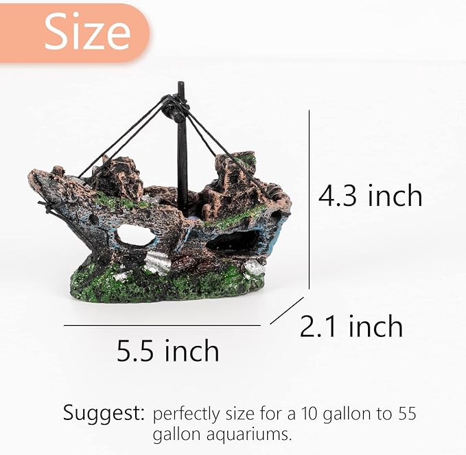 Raeasily Fish Tank Decoration - Aquarium Accessories,Shipwreck Decor,Resin Material Sunken Ship Decorations for Fish Favors, Multi, 10 * 10 Raeasily