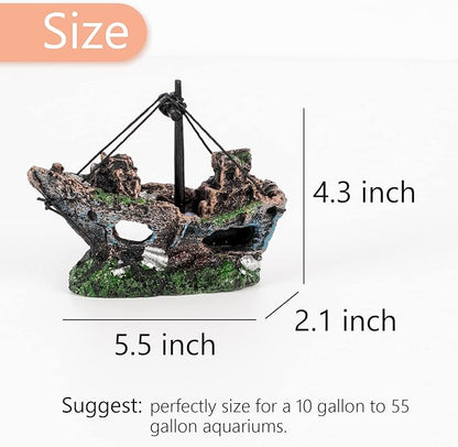 Raeasily Fish Tank Decoration - Aquarium Accessories,Shipwreck Decor,Resin Material Sunken Ship Decorations for Fish Favors, Multi, 10 * 10 Raeasily
