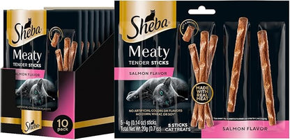 Sheba Meaty Tender Sticks Soft Cat Treats Salmon Flavor, 0.14 oz., 5 Count (Pack of 10) Sheba
