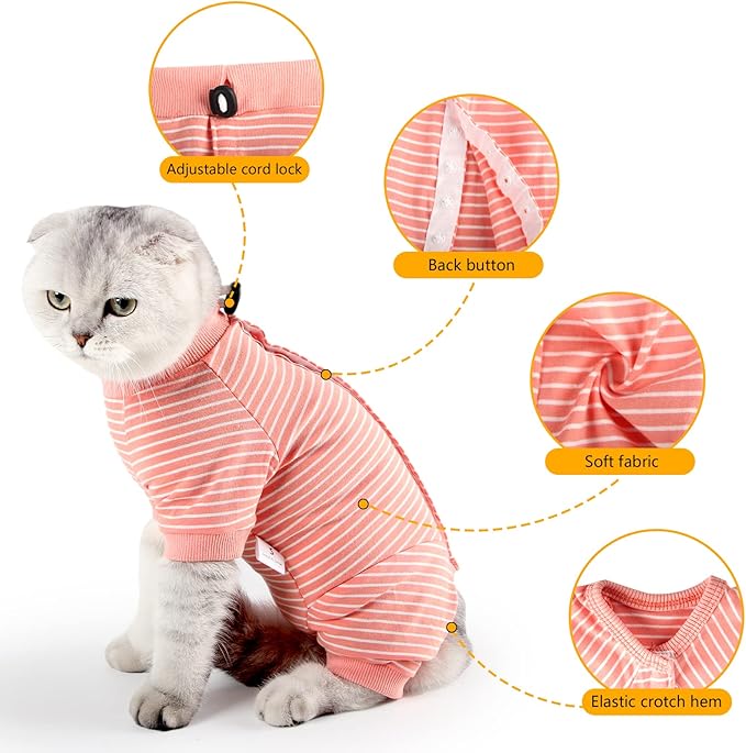 LIANZIMAU Cat Surgical Recovery Suit Professional for Male Female Dog Abdominal Wounds Cone E-Collar Alternative Anti-Licking Pet Surgical Recovery Pajama Suit Soft Fabric Onesie for Cats Lianzimau