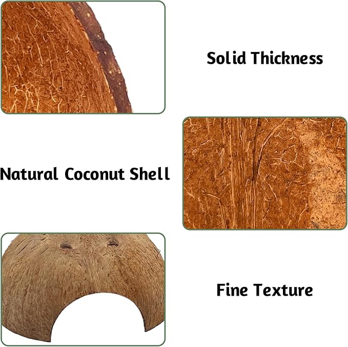 PINVNBY 4 PCS Natural Coconut Reptile Hideouts Lizard Coco Hut Hermit Crab Hut Aquarium Fish Hide Cave Spider Snail Climber Toys PINVNBY