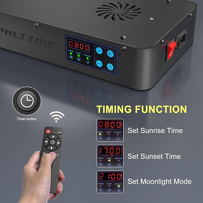 Phlizon Timer Control Dimmable 165W LED Aquarium Light with Temperature Monitor Full Spectrum Fish Tank Light for Grow Coral Reef Marine Fish Tank LPS/SPS Phlizon