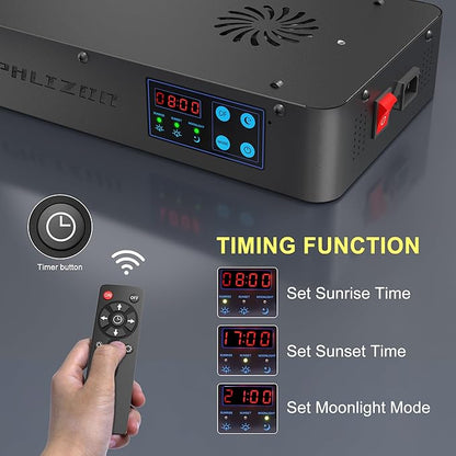 Phlizon Timer Control Dimmable 165W LED Aquarium Light with Temperature Monitor Full Spectrum Fish Tank Light for Grow Coral Reef Marine Fish Tank LPS/SPS Phlizon