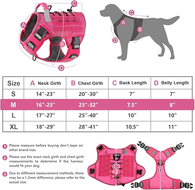 WINGOIN Pink Harness with Handle Tactical Dog Harness Vest for Large Medium Dogs No Pull Adjustable Reflective K9 Military Dog Vest Harnesses for Bull Terrier, Dalmatian, Border Collie, Wolfdog(M) WINGOIN
