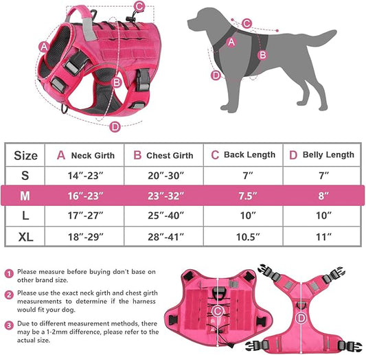 WINGOIN Pink Harness with Handle Tactical Dog Harness Vest for Large Medium Dogs No Pull Adjustable Reflective K9 Military Dog Vest Harnesses for Bull Terrier, Dalmatian, Border Collie, Wolfdog(M) WINGOIN
